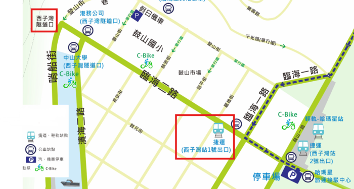 指引，可由隧道口騎腳踏車或走路進入學校(另開新視窗/png檔)圖片